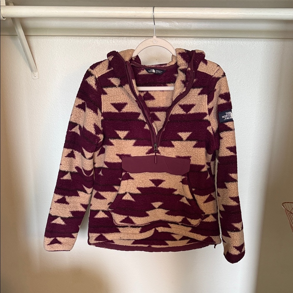 The North Face Maroon and Beige Fleece Hoodie